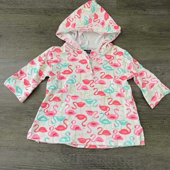 Mudpie Baby Girl 12 18 Month Flamingo Hooded Pool Beach Cover Up Dress Pink - Picture 1 of 4